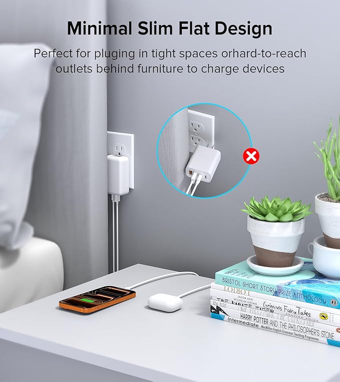 2Pack Flat USB C Wall Charger,40W 4Ports Foldable & Slim Fast Charging Block,Type C Cube Box Multiport Power Adapter Plug Brick Compatible with iPhone 17/16/15/14,Samsung,Pixel, AirPods4,Watch10