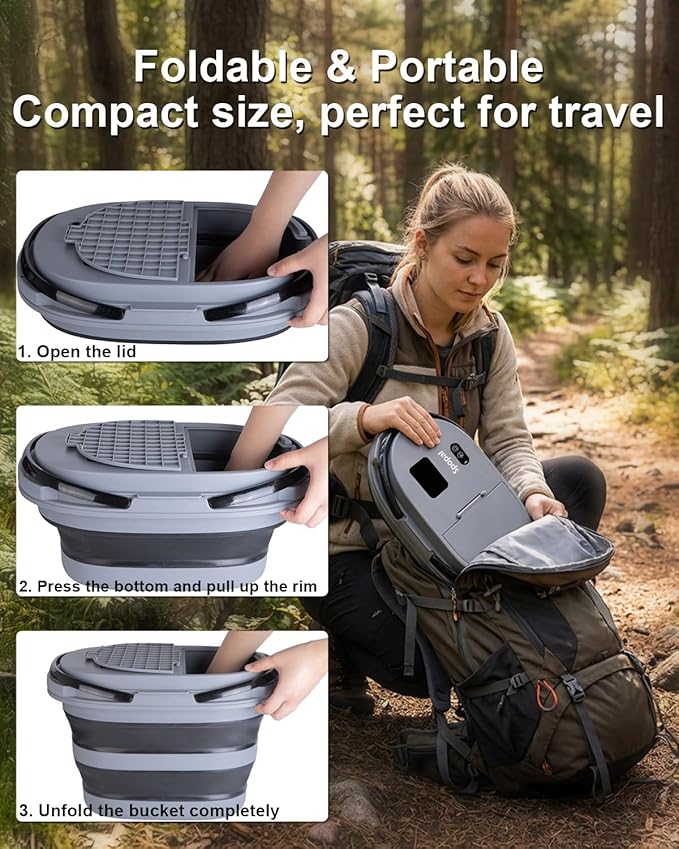 Spopal Portable Integrated Camping Shower with 20L Bucket, Temperature Measurement & Fruit Washing Mode, LED Digital Display, IPX8 Waterproof, 13000mAh Battery for Hiking, Travel, Car, Pet