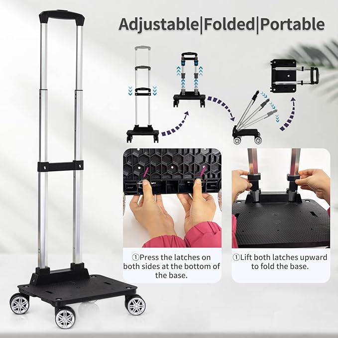 Backpack Trolley Wheeled Cart-Backpack Hand Truck with Luggage Strap,Aluminium Alloy Folding Trolley Cart for Bags Backpack Travel Luggage Cart