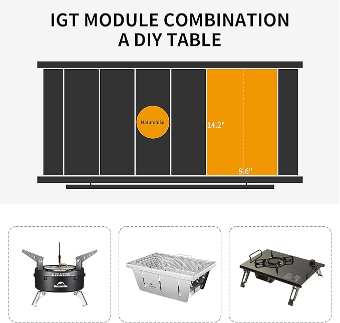 Naturehike Folding IGT Camping Table, Portable IGT Cook System, Ultralight Aluminum Camp Table for Outdoor Picnic Car RV Trip Patio Backyard BBQ