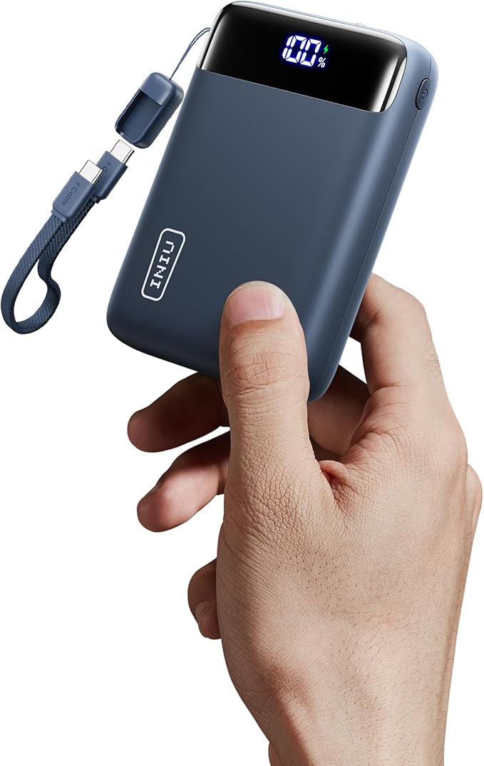 INIU Smallest 20000mAh Power Bank, 22.5W PD Fast Charging Portable Charger with Detachable Cable, Flight-Safe Battery Pack with LED Display for iPad Students Women Men Girls Boys Outdoor, Blue