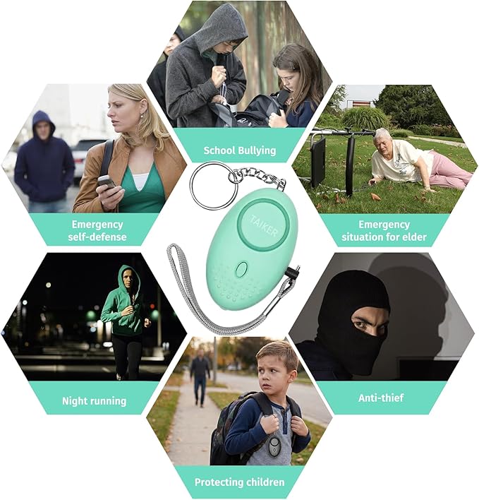 Personal Alarm for Women 140DB Emergency Self-Defense Security Alarm Keychain with LED Light for Women Kids and Elders-2 Pack (Black & Aqua Marine)
