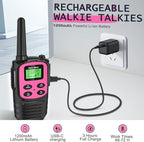 MaxTalker Walkie Talkies Long Range for Adult, MT10 Rechargeable Walkie Talkies FRS Two Way Radio, NOAA, 1200mAh Li-ion Battery USB-C Cable, LED Flashlight,VOX Walkie Talkie for Camping 2Pack (Pink)
