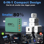 USB C Charger Block, 2-Pack 65W 6-Port USB C Wall Charger iPhone Charger Fast Charging PD Power Adapter+QC Wall Plug Multiport Type C Brick Chargers for iPhone 17 16 15 14 13 12 11 Pro Max XS,Green