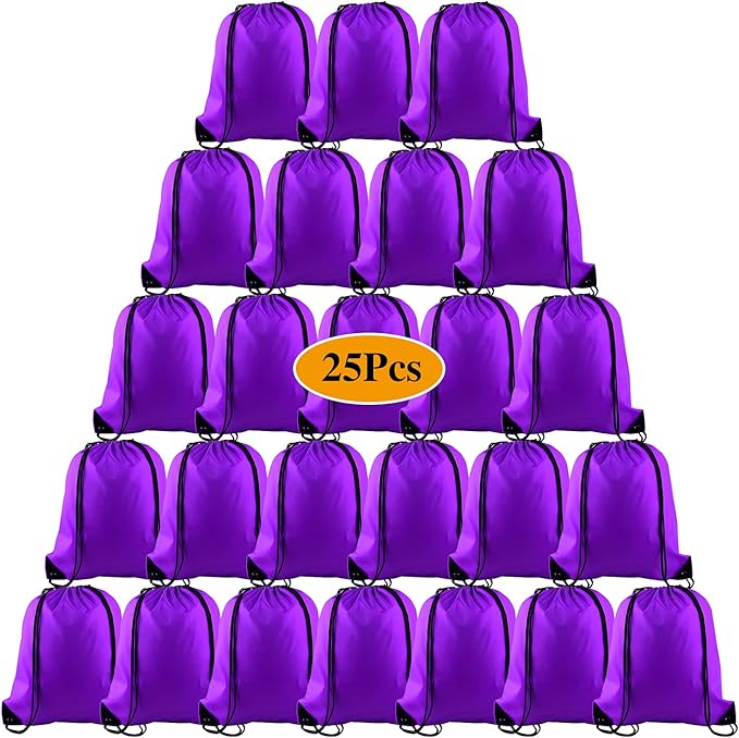 PLULON 25 Pcs Purple Drawstring Backpack Bags Bulk String Backpack Cinch Sack Pull Sport Gym Backpack Bags for Yoga Traveling Outdoor Sports
