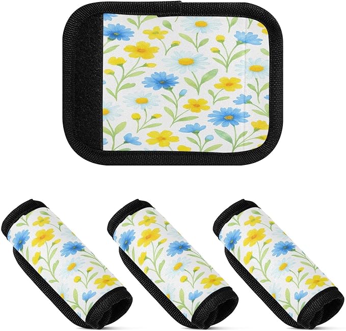 Wildflowers 4 Pack Neoprene Suitcase Wraps, Luggage Handle Wraps with ID Tag, Non-Slip Suitcase Handle Covers for Travel, Bag Strap Pad