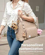 Pecute Dog Purse Carrier, Dog Carrier with Pockets for Small Dogs, Fits Dogs 5 lbs to 9 lbs, Cat and Puppies Tote Bag, Outing, Travel, Vet, Khaki