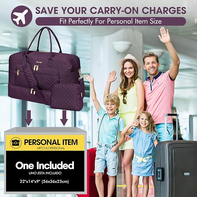 Travel Duffle Bag Weekender for Women - Carry-On Overnight Bag Personal Item Bag with Shoe Compartment & Wet Pocket Large Weekend Tote Bags with Toiletry Bag Hospital Bags for Labor and Delivery