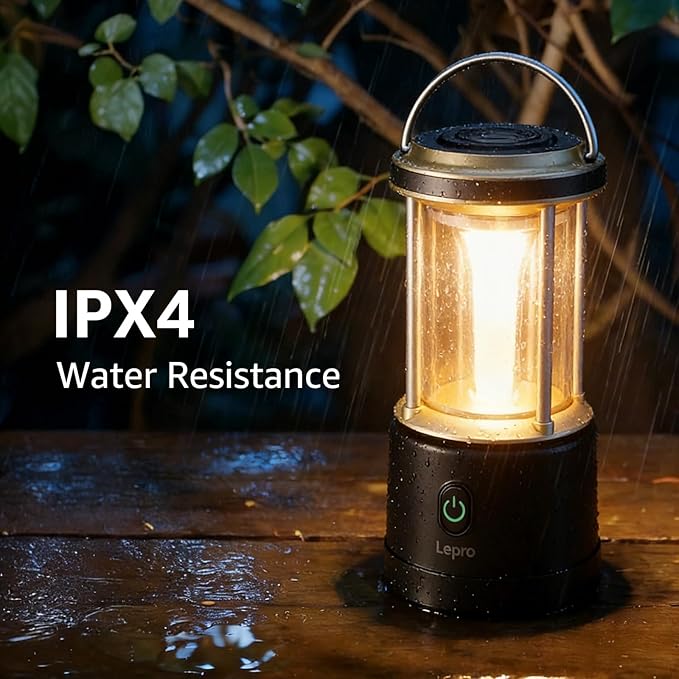 Lepro 1100LM Battery Powered LED Camping Lantern, Waterproof Tent Light with 5 Light Modes, Camping Essentials, Portable Lantern Flashlight for Camping, Emergency Light, Power Outage, Not Rechargeable