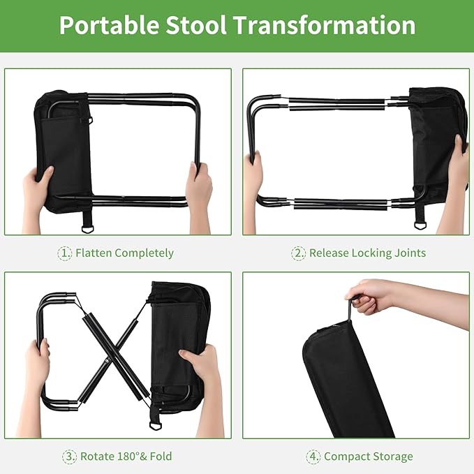Camping Stool Collapsible Stool, Portable Folding Stool for Adults, Lightweight Foldable Stools for Outdoor Camping Hiking Fishing Travel Gardening Picnic Beach, Holds 264.5LBS(Black)