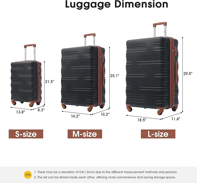 Hardside Luggage Sets 3 Pcs Spinner Suitcase with TSA Lock Lightweight