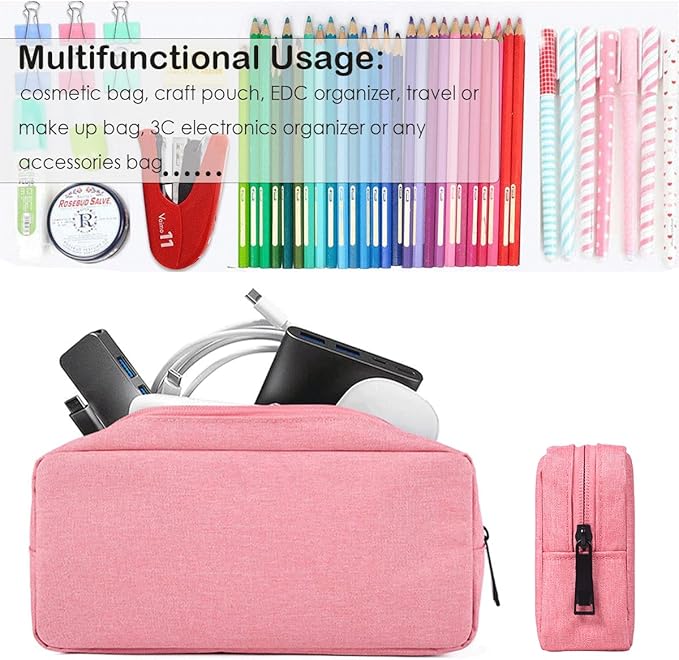 CAAORDKSO Electronic Organizer Case, Travel Cable Organizer Bag Pouch Electronic Accessories Carry Case Waterproof Electronic Accessories Bag for Cable, Cord, Charger, Power Bank, Earphone (Big-Pink)