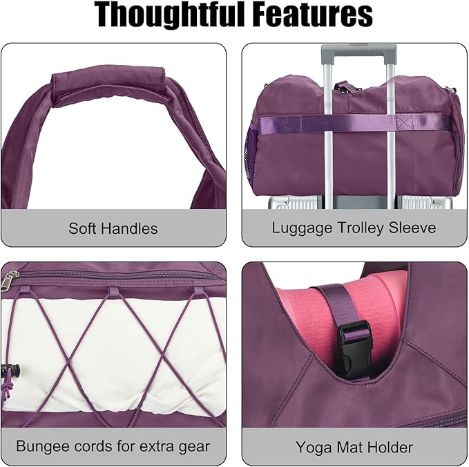 Forestfish Gym Bag For Women With Yoga Mat Holder & Shoe Compartment & Wet Dry Storage Pocket & Adjustable Strap