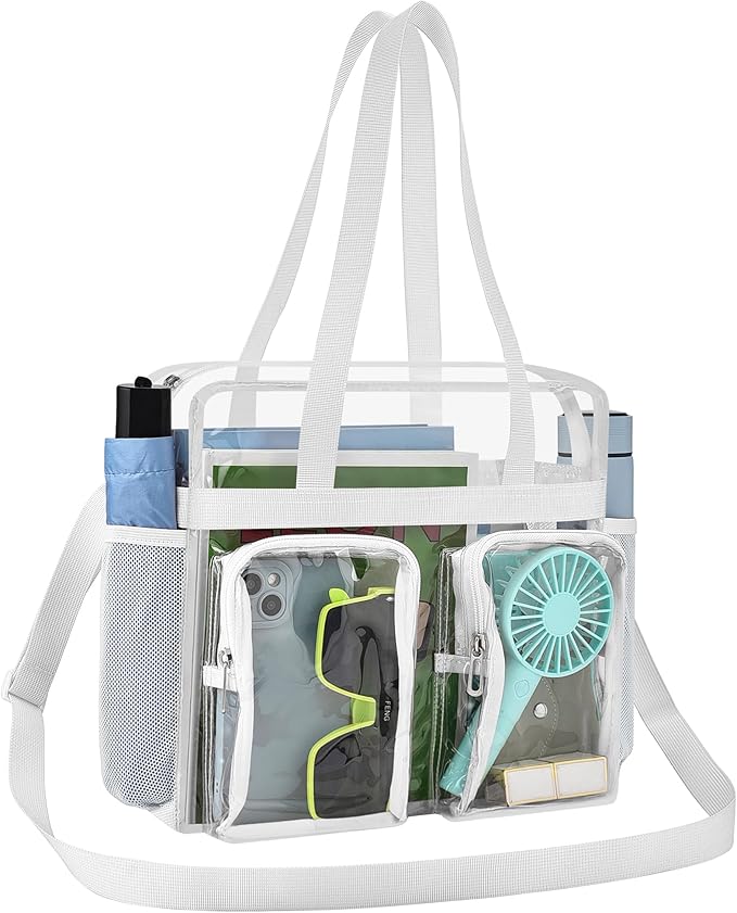 XCU Clear Bag for Stadium Events 12x6x12 Large Clear Tote Bag Transparent Lunch Bag Adjustable Straps for Concert Sports Work