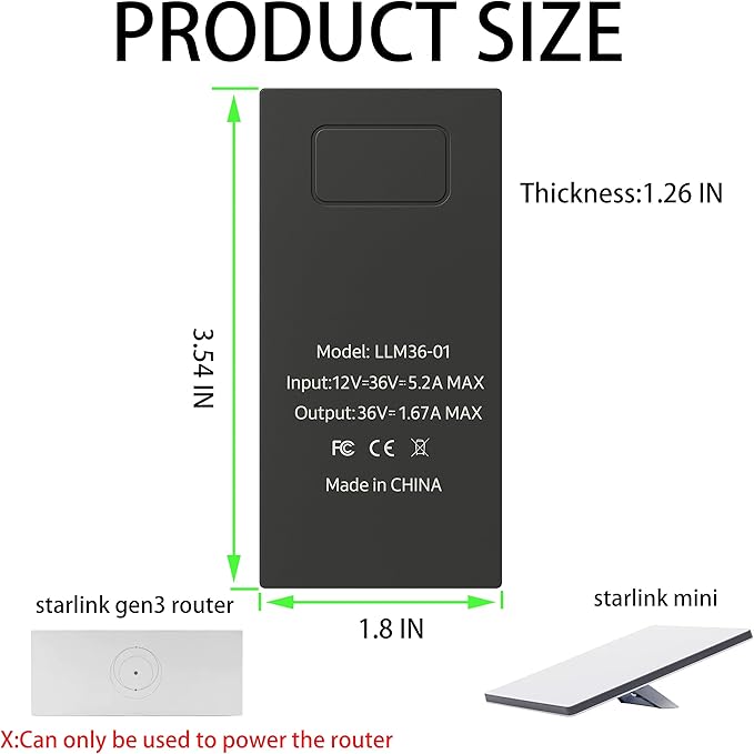 for Starlink Mini 12V Adapter-12V/36V to 36V Input Battery Modification Converter, 100cm Cable Waterproof DC Female Port, Compatible with Max 30m/100Ft+Starlink Mini Power Cable