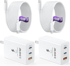 USB C Charger Block 100W, 3-Port GaN Super Fast Phone Charger for Samsung, Type C 65W Laptop Chargers with 10ft USB C Charging Cable for MacBook Pro/Air,iPad Pro, iPhone 17/16, S26 Ultra/S25[2 Pack]
