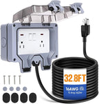 Outdoor Power Outlet,Outdoor Extension Cord Waterproof Double Wall Outlet Extender with On-Off Switch and Indicator Light，Exterior Electric External Power Outlet,Outside Outlet (32.8FT)