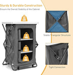Goplus Folding Camping Storage Cabinet, Pop Up Outdoor Camping Kitchen Station with Large 3-Tier Storage Organizer, Carry Bag, Easy Set Up Portable Compact Camping Table for BBQ Picnic Backyard (35'')