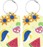 Luggage Tags for Suitcases, 2 Pack Cute PU Leather Luggage Tag TSA Approved with Stainless Steel Loop and Address Card Baggage Tag for Travel&Cruise Ships&Shipping Beachside Summer, by Chelmon