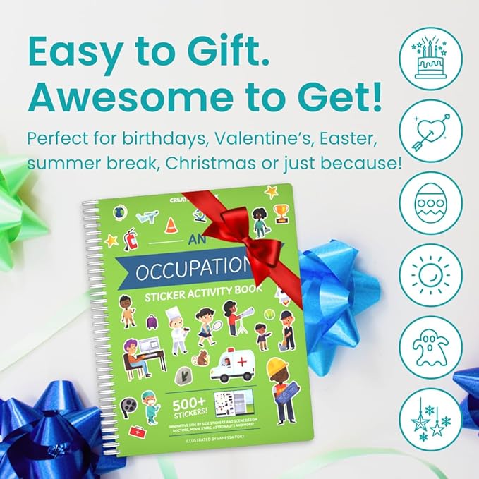 When I Grow Up 500+ Kids Sticker Book by Cupkin Fun Toddler Travel Activity Coloring and Sticker Book, Road Trip Essentials, 12 Coloring Pages 12 Side by Side Scenes for Ages 2–8 Years
