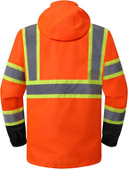 JKSafety Hi-Vis Reflective Safety Rain Jacket and Pants for Men Women Waterproof Rain Gears for Farming Fishing Work HV Rain Suit with Inner Mesh Lining and Pockets (117-Orange L)