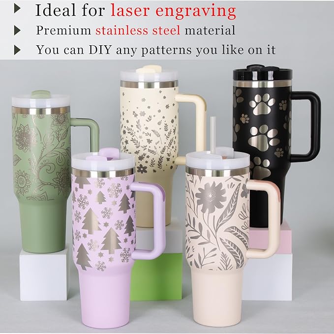 4 Pack 40 Oz Tumbler with Handle Bulk, Double Wall Vacuum Insulated Stainless Steel Tumbler with Lid and Straw, 40 oz cup with Silicone Spill Proof Stopper Set (Rose Quartz)