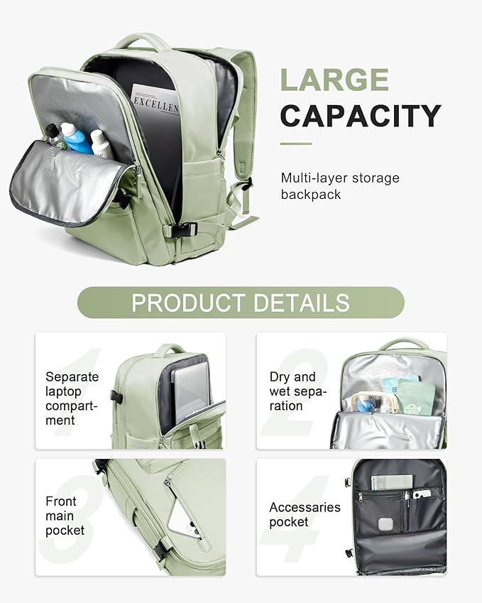 WONHOX Large Travel Backpack Carry on Flight Approved Laptop Work Business Backpack for Women Men Mochila de Viaje