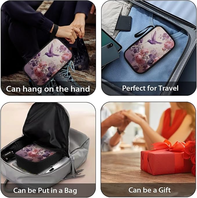 Purple Hummingbird Cord Organizer Travel Portable Electronic Organizer Travel Case Tech Pouch for Cable Cord Charger Phone Earphone Power Bank