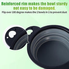 SLSON Collapsible Dog Dual Bowls Reinforced Rim 180 Degrees Flip Over Foldable Double Bowl with Lock Clips More Stable Dog Travel Bowls Pet Food Water Feeder (Cold Grey)