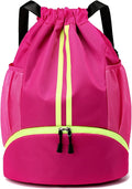 JELUTAR Drawstring Backpack Gym Bag with Shoes Compartment for Soccer, Basketball, Swim, Water-Resistant String Backpack Beach Cinch for Women Men, Rose