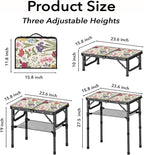YihuiKo Small Camping Table, Vintage French Flowers Pattern Folding Table, Adjustable Height, Lightweight & Portable Outdoor Picnic Table with Carry Handle for Patio, Living Room, Travel