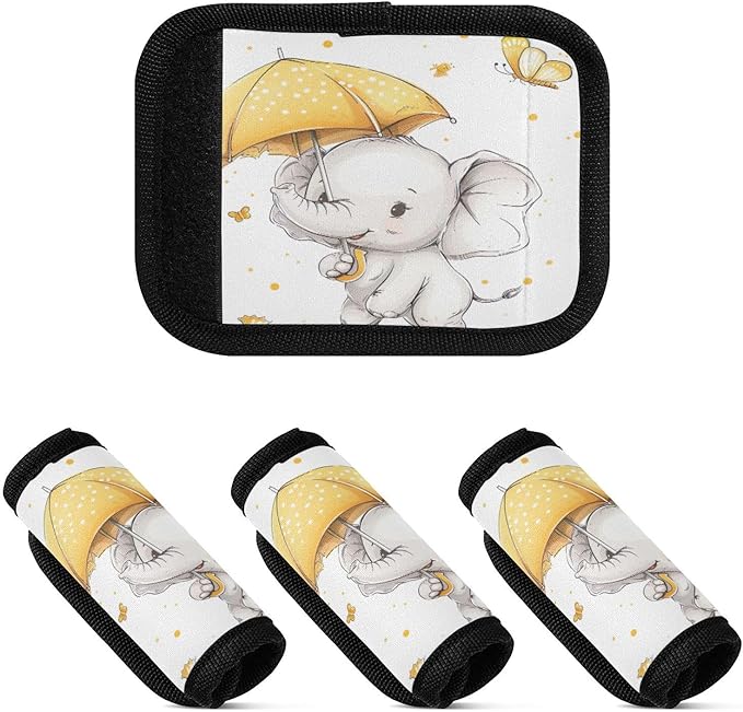 Qilmy Cute Baby Elephant Luggage Handle Wrap 2Pack Luggage Identifiers Tag Comfort Handle Grips Cover for Stroller Suitcase Bag Airplane Travel Accessories2123