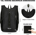 Seektop 15L Small Hiking Backpack for Women Men, Lightweight Hiking Packable Daypack with Phone Pocket for Travel Camping (Black, 15L)