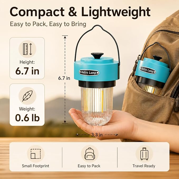 HOMY Rechargeable Camping Lantern, USB-C Dimmable Warm Light, IPX4 Waterproof, Emergency Lantern for Power Outages, Camping, Hiking