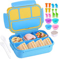 shell and turtle Bento Box for Kids Girls Boys, Bento Box Adult Lunch Box with 4 Compartments, Lunch Containers with Utensils, Sauce Jar, Muffin Liners for School, 40 Oz/5 Cup, Blue