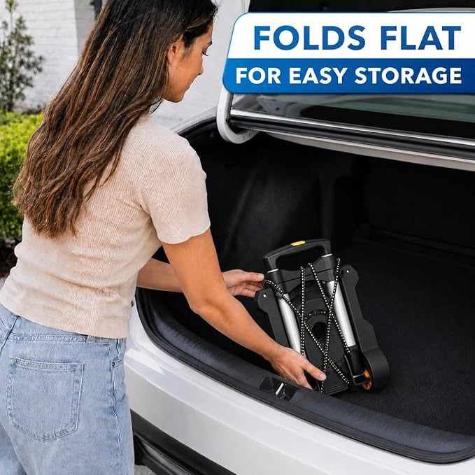 Mount-It! Folding Luggage Cart with Wheels, Foldable Hand Truck Dolly Carries 77 lbs, 4 lbs Lightweight, Fits Carry-On, Telescoping Handle, Bungee Cord