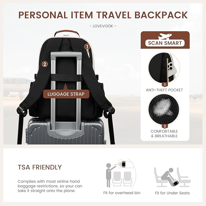 LOVEVOOK Laptop Backpack for Women with Pouch Pocket for Large Capacity Cup,17 Inch Teacher Nurse College Work Travel Backpack Purse,Waterproof Laptop Computer Bags,Grey-Black-Brown+Diamond-shaped