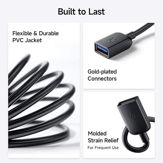 Cable Matters 5Gbps Long USB Extension Cable - 10ft, USB 3.0 Extension Cable, Male to Female USB3.0 Extender, Compatible with Webcam, VR Headset, Printer, Hard Drive, Black
