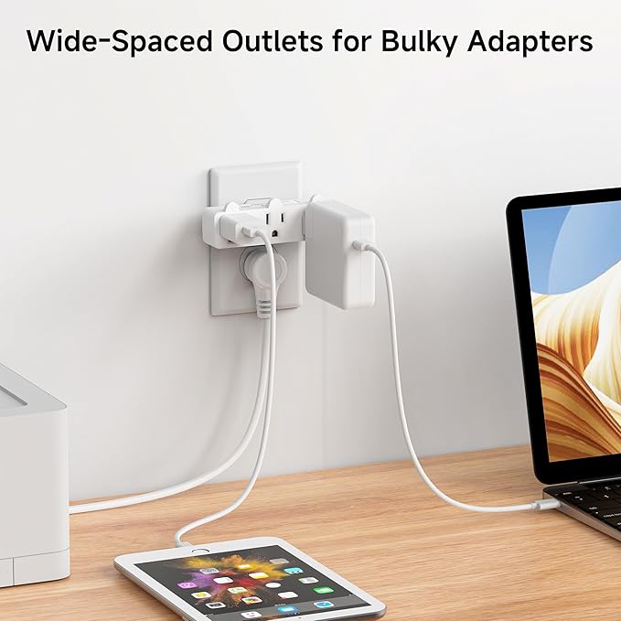 [ETL Listed] Cable Matters 2-Pack Spaced 3 Outlet Adapter, 3 Plug Wall Adapter, Grounded Plug Extender
