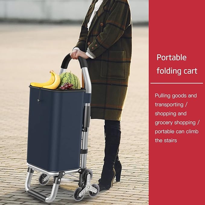 Lightweight Folding Cart on 6 Wheels 36L Stair Climbing Trolley with Detachable Waterproof Oxford Bag for Groceries Shopping and Travel - Red