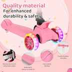 3-in-1 Ride-On Scooter Suitcase, Hardside Ride On Suitcase For Kids Ages 4-15 with LED Light-Up Wheels, Retractable Handle, Foldable & Detachable Scooter Travel Trolley Ride On Luggage-Pink