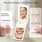 5-in-1 Magnetic Wireless Power Bank, 5000mAh Portable Charger with LED Mirror, Phone Stand, Card Holder & Bluetooth Remote, 20W Fast Charging for iPhone & Android, Travel Essential for Women, Khaki