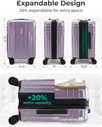 BAGSMART Expandable Carry On Luggage 22x14x9 Airline Approved, 20 Inch Travel Luggage with Spinner Wheels, Lightweight Hard Shell Suitcase Carry on Lavender Purple