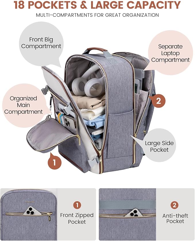 LOVEVOOK 50L Travel Backpack for Women & Men, Airline Approved Carry On Luggage with 3 Packing Cubes, TSA Overnight Bags, Waterproof Personal Item Bag, Weekender Essentials Backpacks fits 17" Laptop