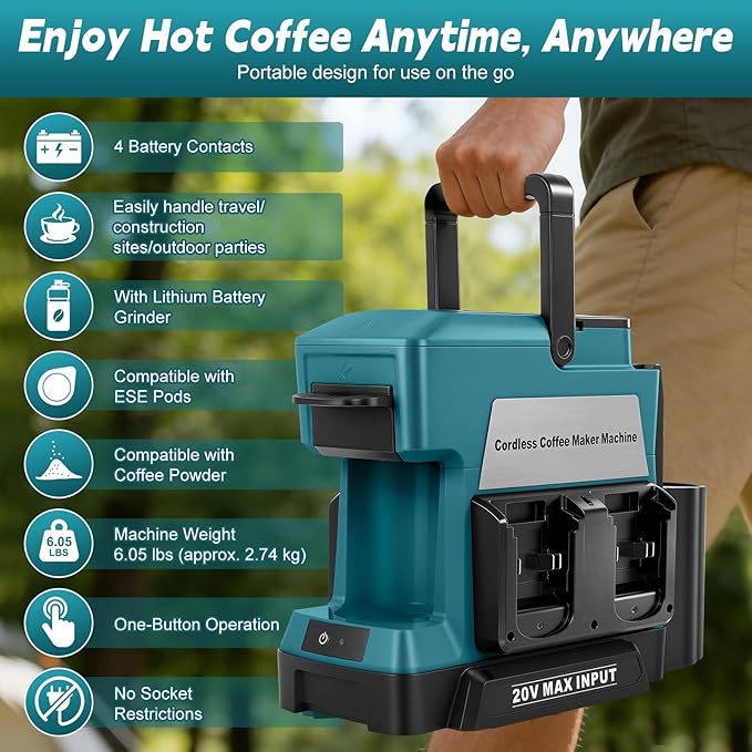 Cordless Coffee Maker for Makita 18V Battery (No Battery), Portable Drip Coffee Machine with Electric Coffee Grinder and Coffee Cup, for RV, Camping, Travel