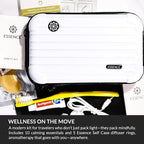 Essence Travel Amenity Kit | Travel Essentials & Travel Size Toiletries Kit | 5-Pack Nasal Diffuser Rings, Sleep Mask, Lotion & Hygiene Kit | Travel Toiletry Kit for Women | White Case