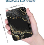 Credit Card Holder, Mini Aluminum Card Wallet RFID Blocking Slim Metal Hard Card Case for Women Men, Black Gold