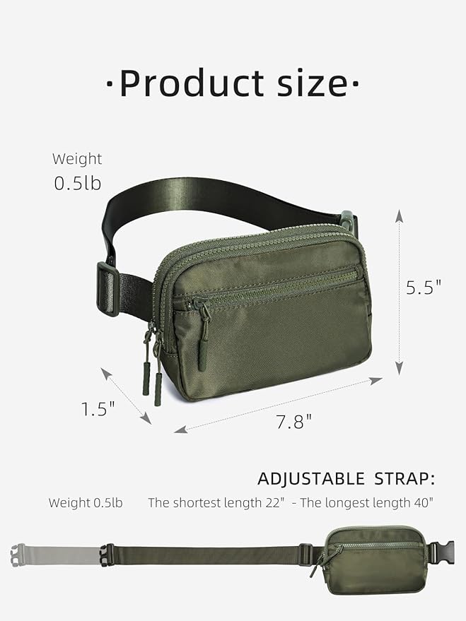 WESTBRONCO Fanny Packs for Women Men, Belt Bag with 4 Zipper Pockets, Fashion Waist Packs, Lightweight Crossbody Bags with Adjustable Strap for Workout/Running/Hiking (Green)