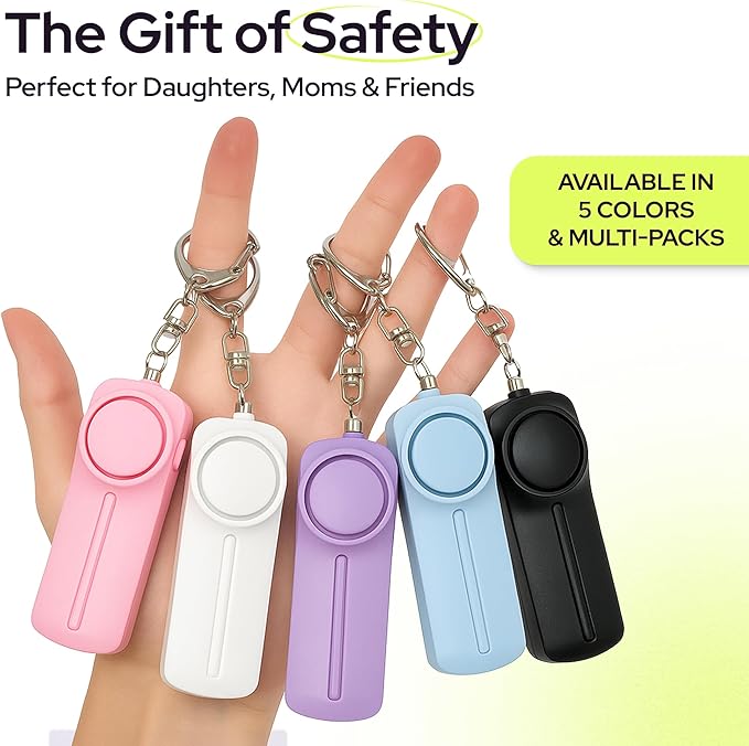 Weten Personal Safety Alarm Keychain - 130dB Siren, LED Light, Panic Pin – Compact Self-Defense Device and Emergency Whistle Alternative for Women, College, Travel, and Night Walk Protection (White)