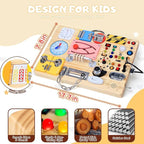 Busy Board with 13 LED Light Switches and 12 Activity, Montessori Toys for Toddlers, Wooden Toy Sensory Activity Board, Travel Toys for 1+ Year Old Boy & Girl Birthday Gift (25 in 1 Busy Board)